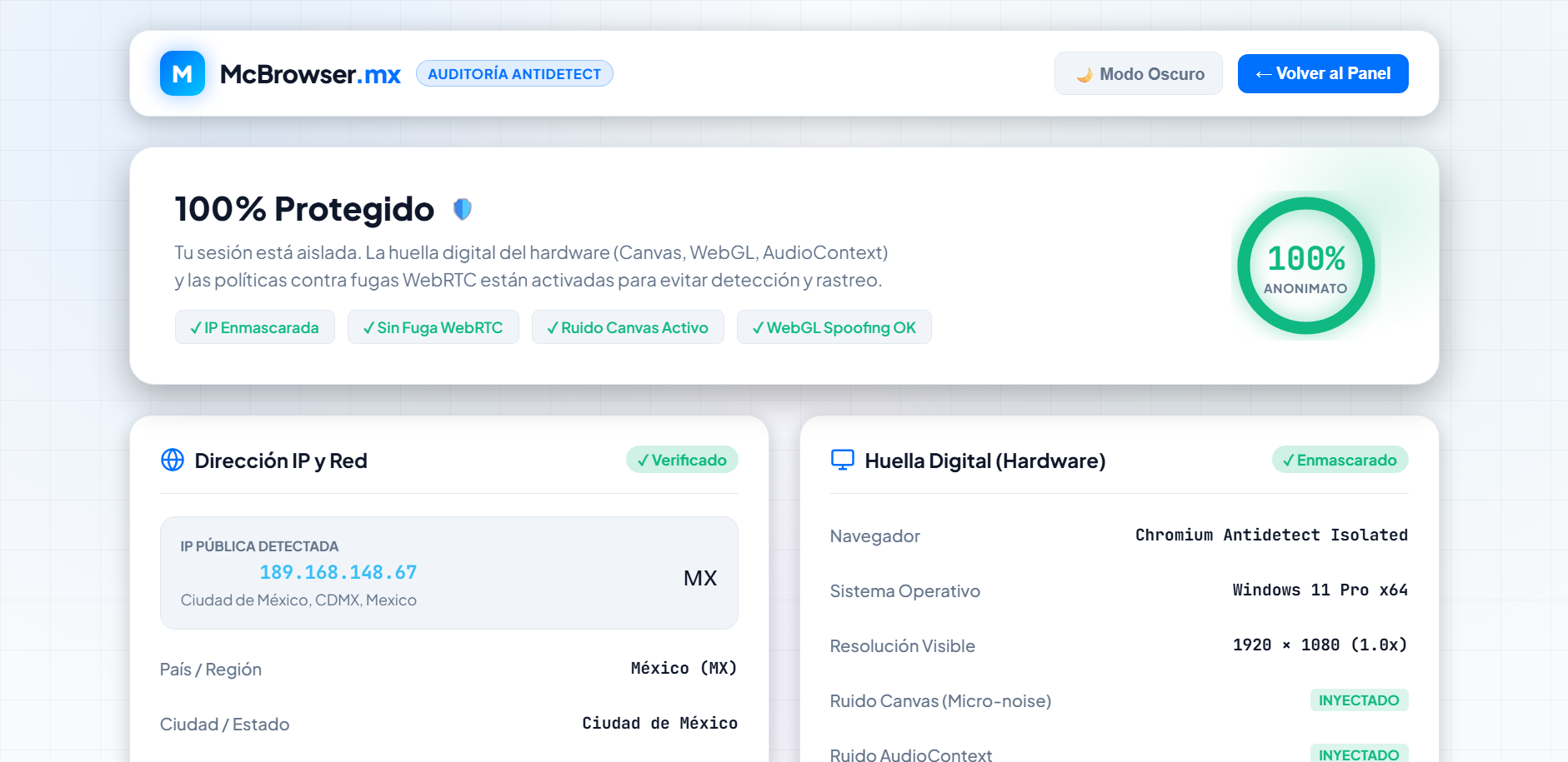 Diagnóstico de huella digital y test de IP